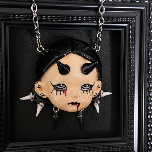 Doll Head Pendant Necklace | Horrorcore Stone Clay Gift