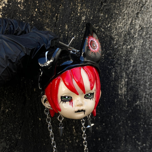 Doll Head Pendant Necklace | Creepy Cute Handmade Clay Gift