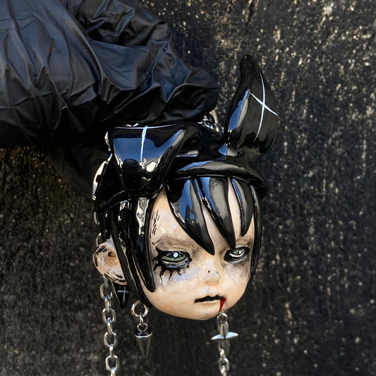 Doll Head Pendant Necklace | Creepy Cute Handmade Clay Gift