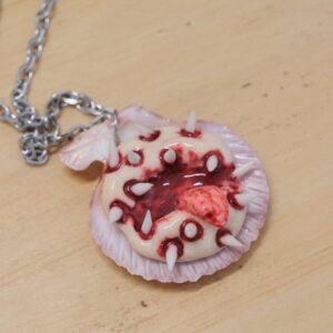 Creepy Teeth Pendant Necklace: Handmade Clay & Shell Gothic Jewelry