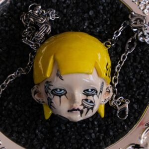 Handmade OOAK Gothic Doll Head Necklace Handmade Pendant Dark Aesthetic Jewelry Creepy Cute Gift for Horror Fans
