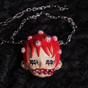 Handmade OOAK Gothic Doll Face Pendant Necklace – Dark Aesthetic Handmade Jewelry | Creepy Cute Gift
