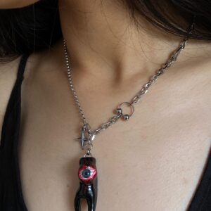 Gothic Tooth Pendant: Handmade Polymer Clay Necklace, Crimson Whisper Collection