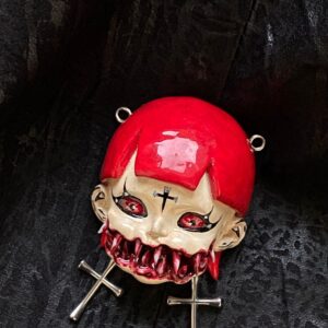 Handmade OOAK Gothic Doll Head Pendant Necklace – Dark Aesthetic Handmade Jewelry | Creepy Cute Gift for Goth Fashion