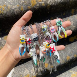 Gothic Necklace Handmade • Creepy Tooth Eye Pendant • Dark Art Clay Jewelry • Weirdcore Statement Necklace