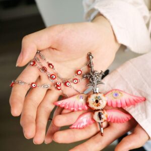 Gothic Sword Wings Necklace: Handcrafted Resin Eyes, Dark Fantasy Jewelry
