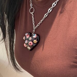 Gothic Eyeball Heart Necklace: Handmade Polymer Clay Pendant