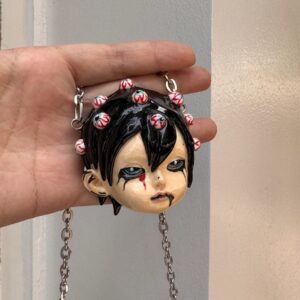 Handmade OOAK Gothic Doll Head Pendant Necklace – Dark Aesthetic Handmade Jewelry | Creepy Cute Gift｜Gothic jewelry gifted
