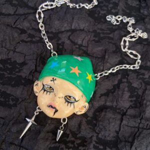 Handmade Gothic Doll Head Pendant Necklace – Creepy Kawaii Jewelry