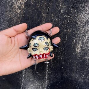 Handmade OOAK Gothic Doll Head Pendant Necklace, Creepy Cute Dark Aesthetic Jewelry, Spooky Steampunk Accessories, Handmade Horror Necklace