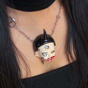 Handmade Gothic Doll Head Necklace | Creepy Kawaii Pendant