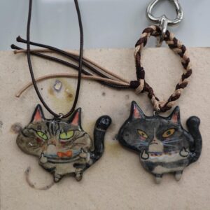 Grumpy Cat Necklace & Keychain: Handmade Funny Middle Finger Clay Pendant