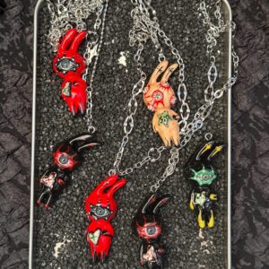 Handmade Gothic Rabbit Doll Necklace: Dark Fantasy Eyeball Crown Jewelry