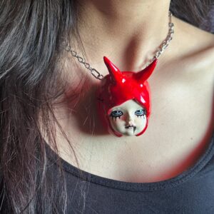 Handmade Dark Doll Head Choker with Eyeball & Creepy Teeth Necklace ｜ Gothic Pendant ｜ Handmade Creepy Cute Jewelry Gift for Alt Style Fans
