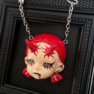 Handmade Gothic Doll Head Necklace OOAK Pendant | Handmade Dark Aesthetic Jewelry | Creepy Cute Gift for Halloween & Goth Style