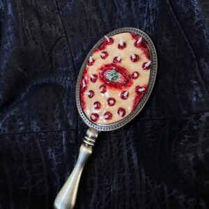 Handmade Creepy Clay Art Handheld Mirror: Gothic Horror Vanity Decor