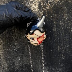 Unicorn Horn Doll Head Necklace, Gore Aesthetic Eyepatch Clay Pendant, Horror Body Horror Inspired Jewelry